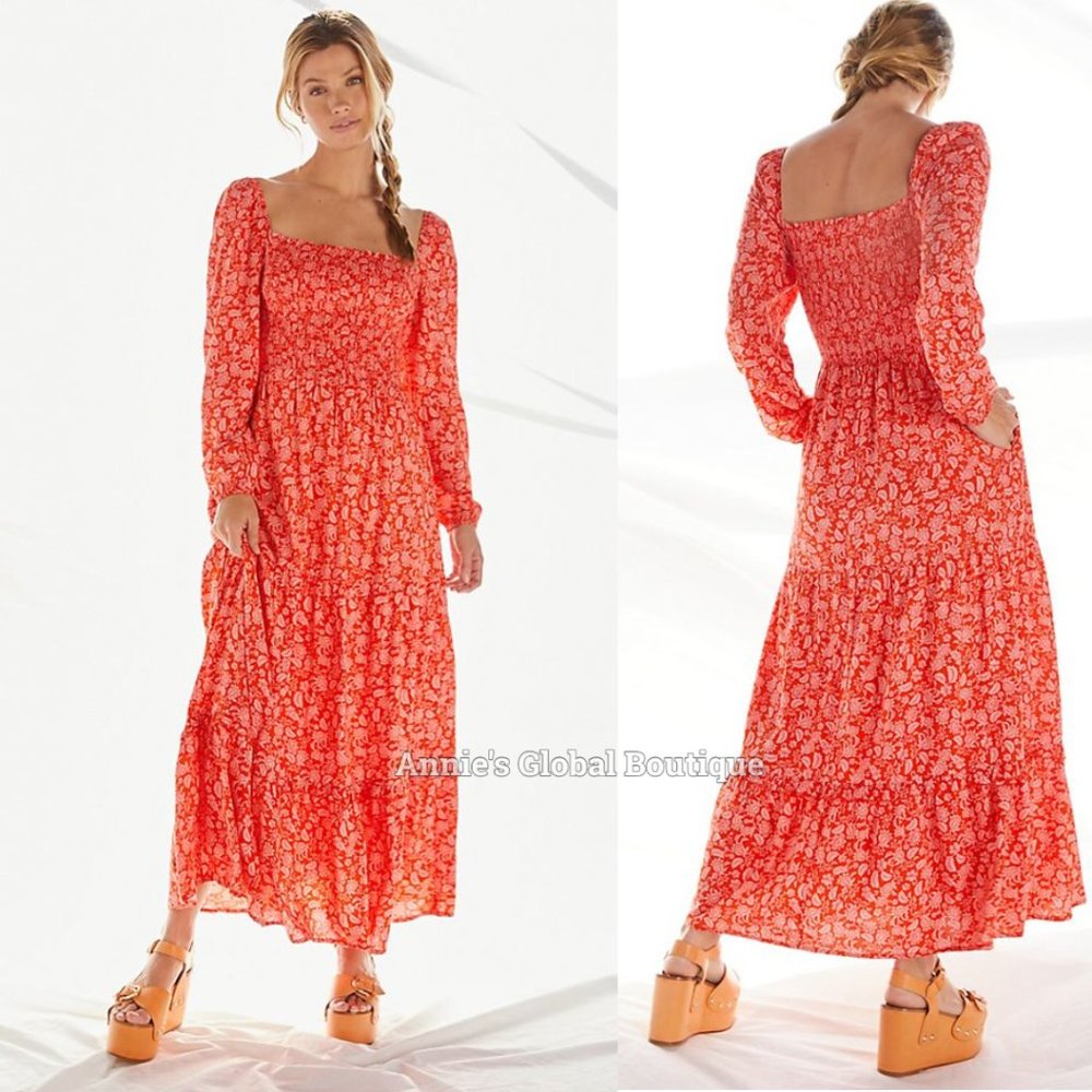 RARE NWT ANTHROPOLOGIE Dolan Smocked Puffed-Sleeves Midi Dress. Size XL - Picture 13 of 16